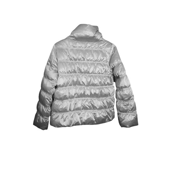 Eileen Fisher Womens Silver Funnel Neck Puffer Satin Down Jacket Size S - Picture 4 of 7